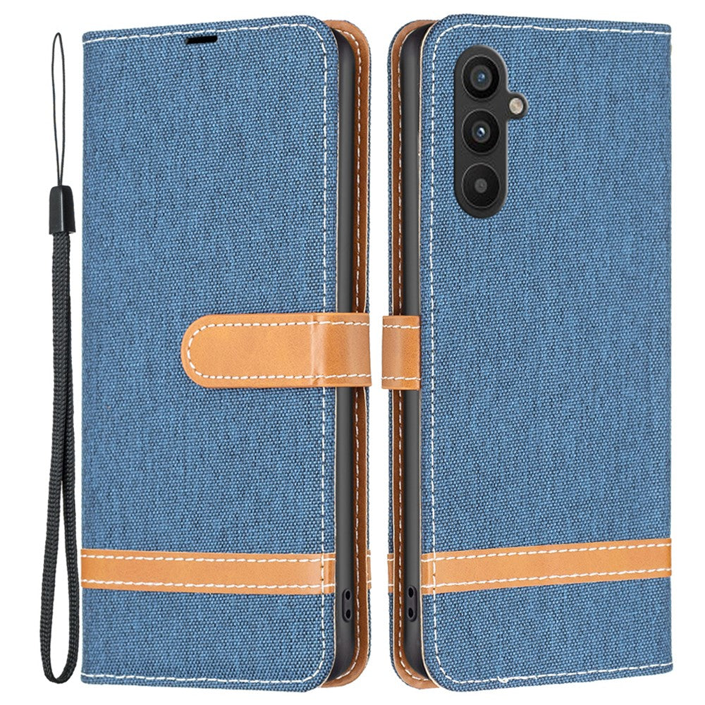 Til Samsung Galaxy A34 5G cover i jeansstofstruktur læderpung mobilcover med stander