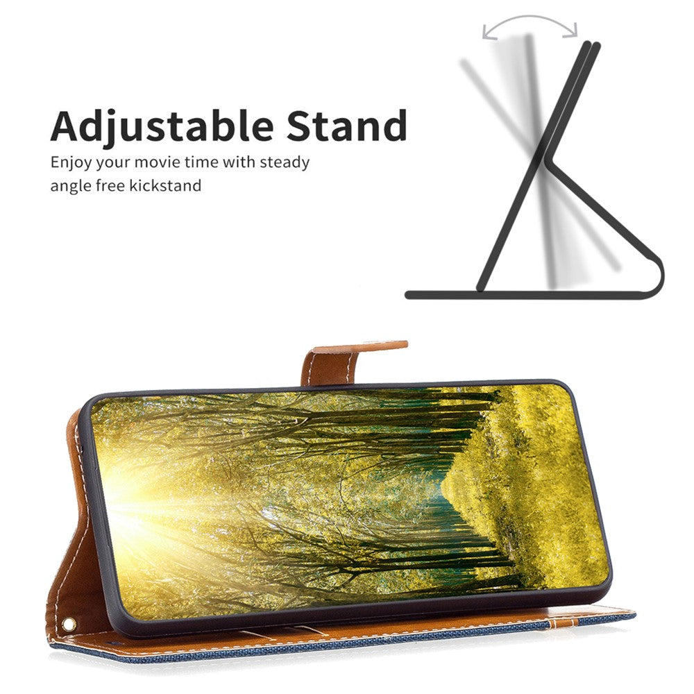 Til Samsung Galaxy A34 5G cover i jeansstofstruktur læderpung mobilcover med stander