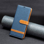 Til Samsung Galaxy A34 5G cover i jeansstofstruktur læderpung mobilcover med stander