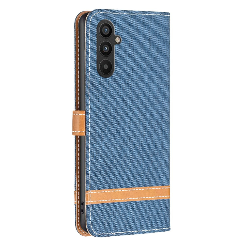 Til Samsung Galaxy A34 5G cover i jeansstofstruktur læderpung mobilcover med stander