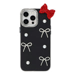 Til iPhone 16 Pro Cover Perle Sløjfe Indretning PC + TPU IMD Telefoncover med Rhinestone Kameraring