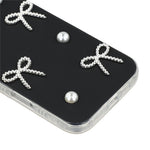 Til iPhone 16 Pro Cover Perle Sløjfe Indretning PC + TPU IMD Telefoncover med Rhinestone Kameraring