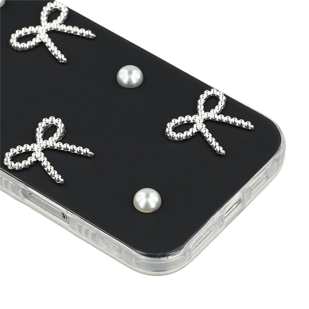 Til iPhone 16 Pro Cover Perle Sløjfe Indretning PC + TPU IMD Telefoncover med Rhinestone Kameraring