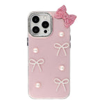 Til iPhone 16 Pro Cover Perle Sløjfe Indretning PC + TPU IMD Telefoncover med Rhinestone Kameraring