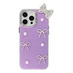 Til iPhone 16 Pro Cover Perle Sløjfe Indretning PC + TPU IMD Telefoncover med Rhinestone Kameraring