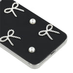 For Samsung Galaxy S25 Case Pearl Bow Decor PC + TPU IMD Phone Cover with Rhinestone Camera Ring