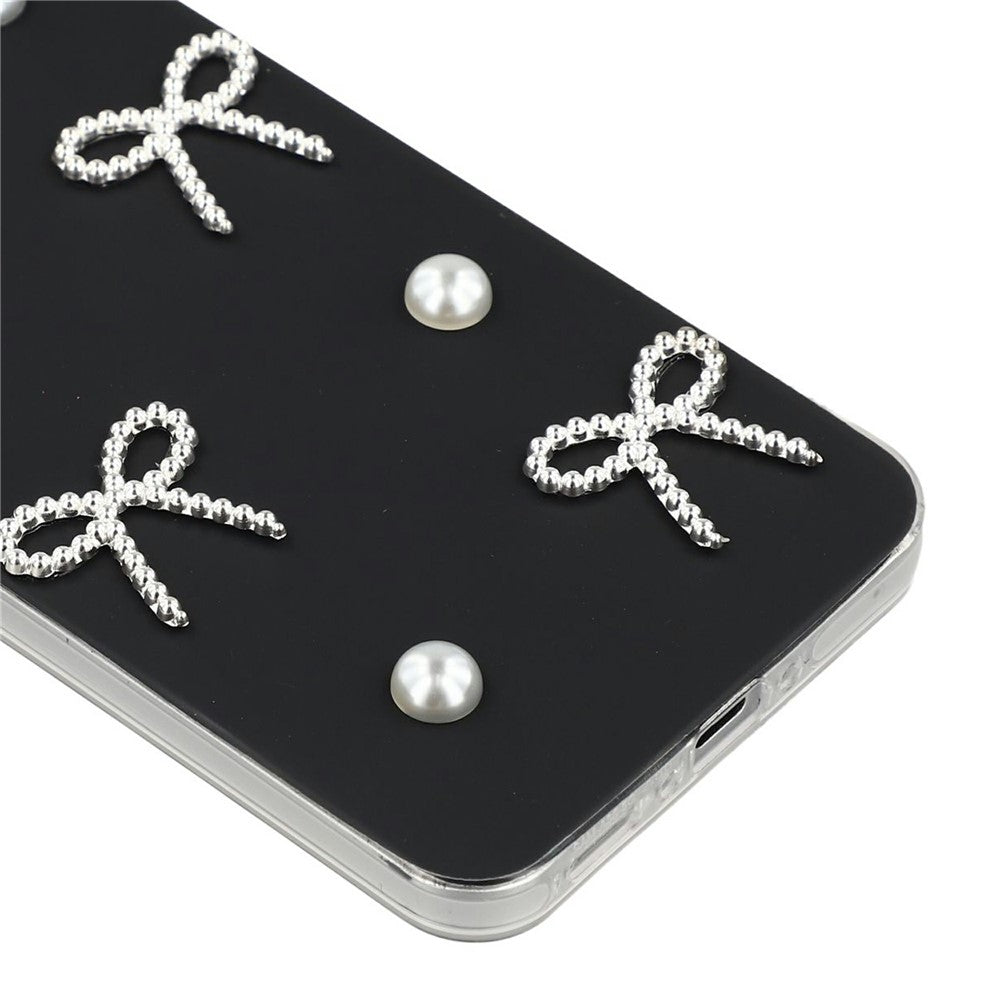 For Samsung Galaxy S25 Case Pearl Bow Decor PC + TPU IMD Phone Cover with Rhinestone Camera Ring