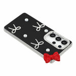 For Samsung Galaxy S23 Ultra Case Pearl Bow Decor PC + TPU IMD Phone Cover with Rhinestone Camera Ring