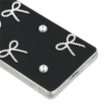 For Samsung Galaxy S23 Ultra Case Pearl Bow Decor PC + TPU IMD Phone Cover with Rhinestone Camera Ring