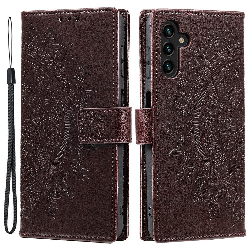 For Samsung Galaxy A54 5G Imprinted Mandala Flower Folding Stand Case PU Leather Wallet Magnetic Flip Phone Cover with Strap