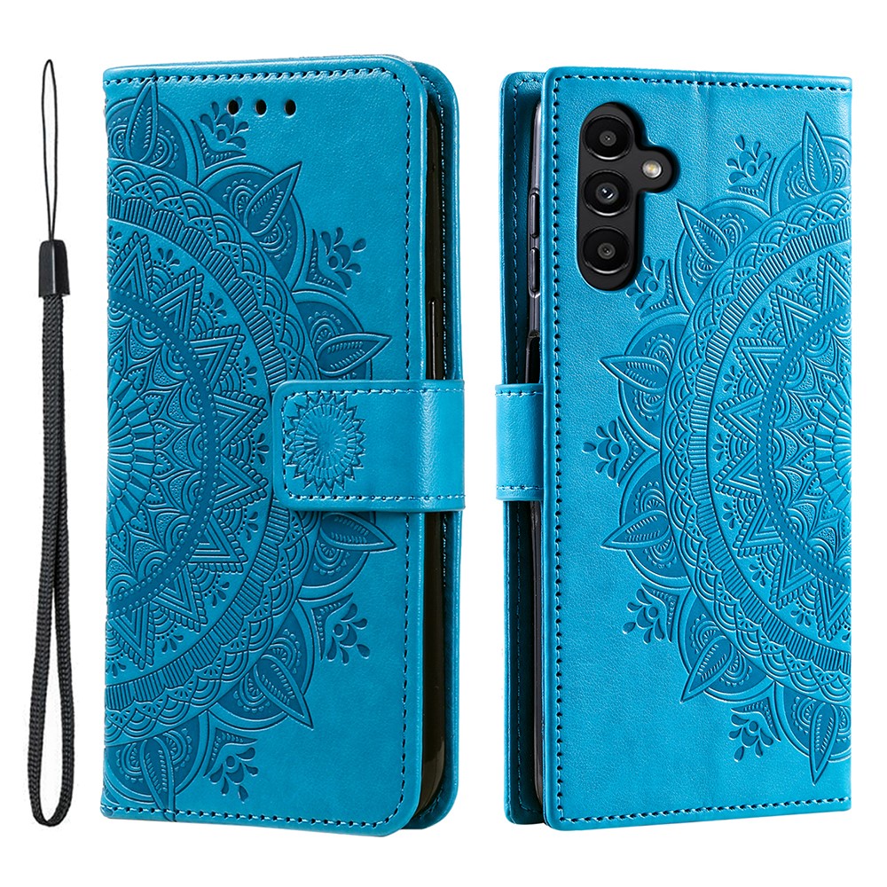Til Samsung Galaxy A34 5G præget Mandala Blomst PU Læder Stødsikkert Pung Etui Magnetisk Lukning Flip Stativ Telefon Cover med Rem