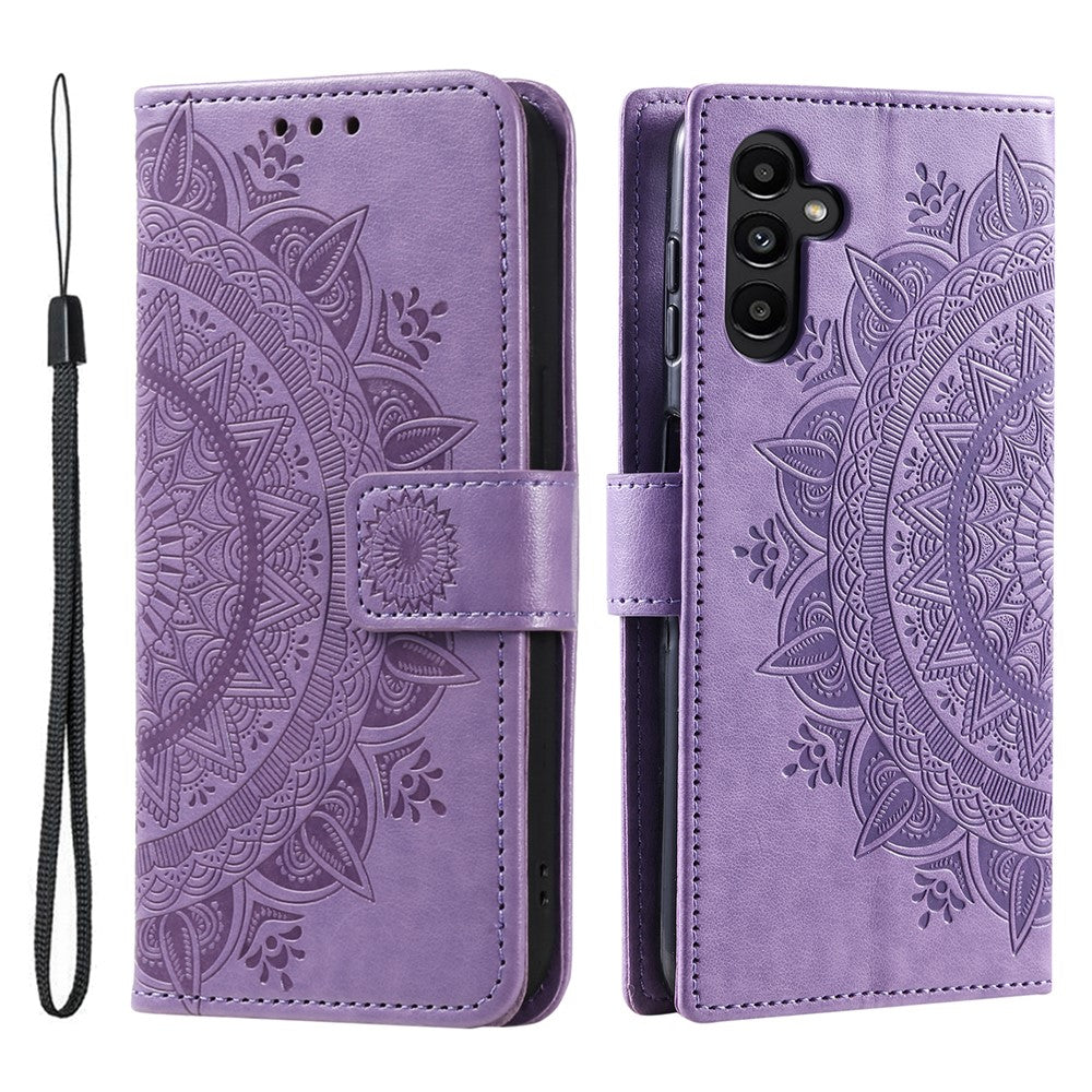 Til Samsung Galaxy A34 5G præget Mandala Blomst PU Læder Stødsikkert Pung Etui Magnetisk Lukning Flip Stativ Telefon Cover med Rem