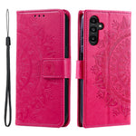 Til Samsung Galaxy A34 5G præget Mandala Blomst PU Læder Stødsikkert Pung Etui Magnetisk Lukning Flip Stativ Telefon Cover med Rem