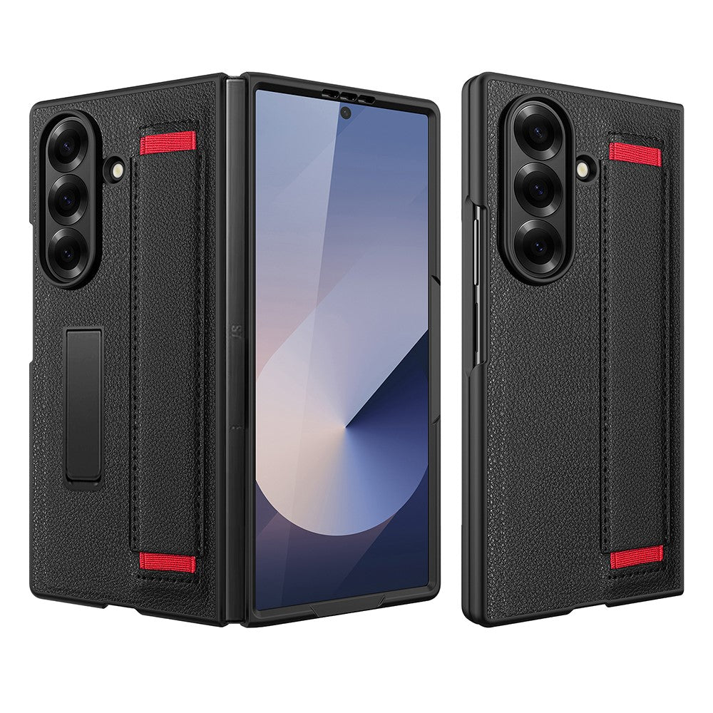 Til Samsung Galaxy Z Fold8 Ultra Cover med Skjult Støttefod, Litchi Tekstur Læder Beskyttelsescover med Hærdet Glasfilm