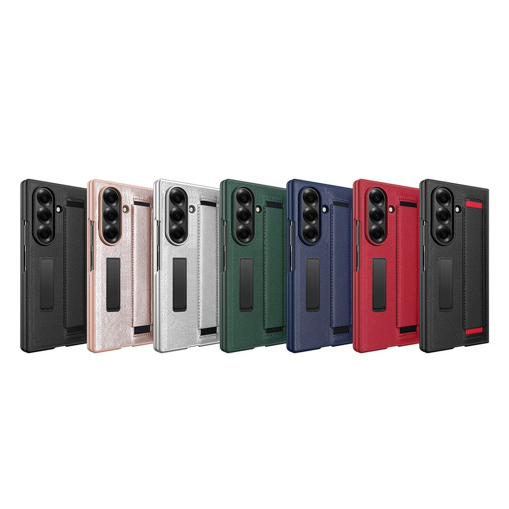 Til Samsung Galaxy Z Fold8 Ultra Cover med Skjult Støttefod, Litchi Tekstur Læder Beskyttelsescover med Hærdet Glasfilm