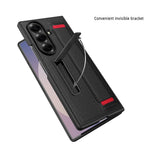 Til Samsung Galaxy Z Fold8 Ultra Cover med Skjult Støttefod, Litchi Tekstur Læder Beskyttelsescover med Hærdet Glasfilm