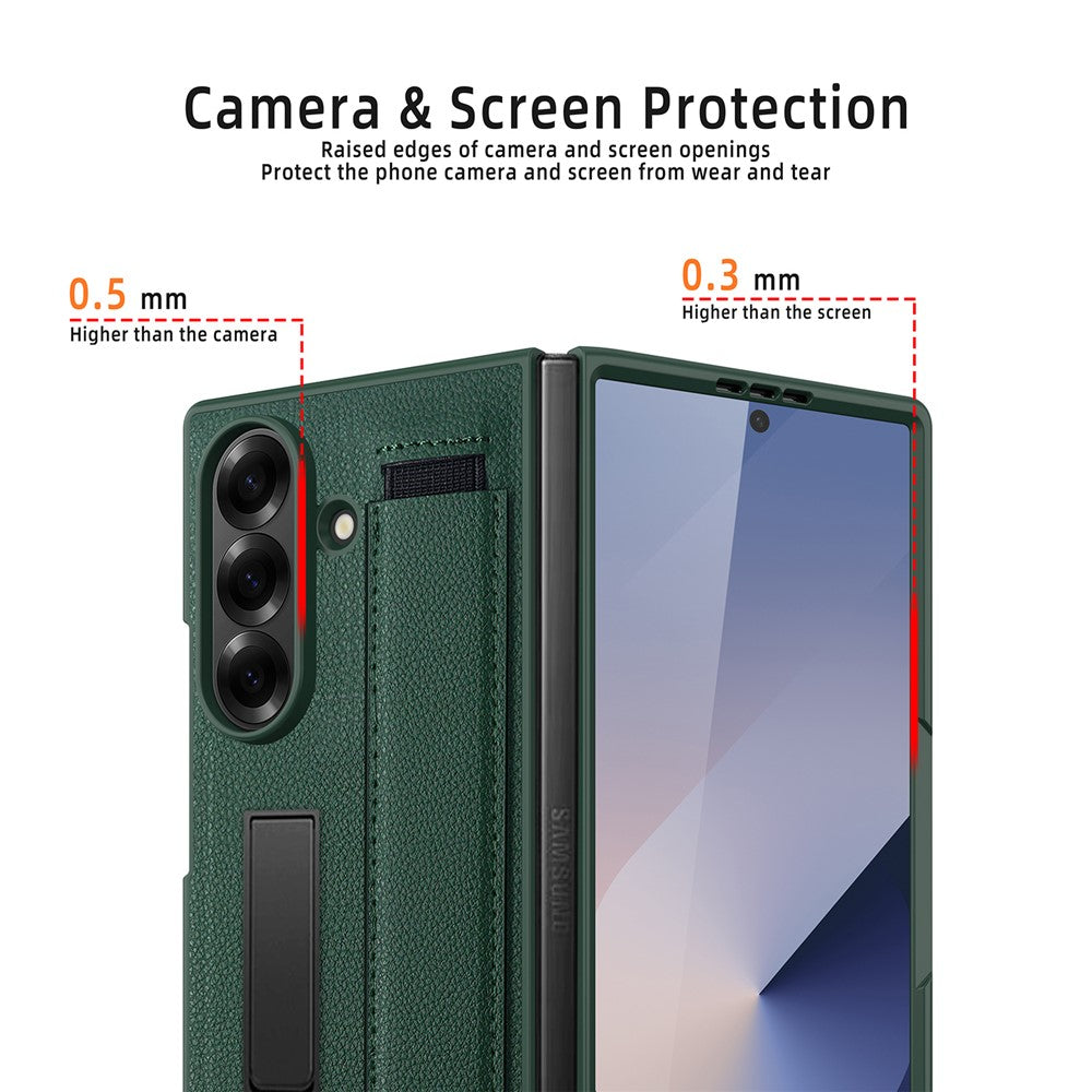 Til Samsung Galaxy Z Fold8 Ultra Cover med Skjult Støttefod, Litchi Tekstur Læder Beskyttelsescover med Hærdet Glasfilm