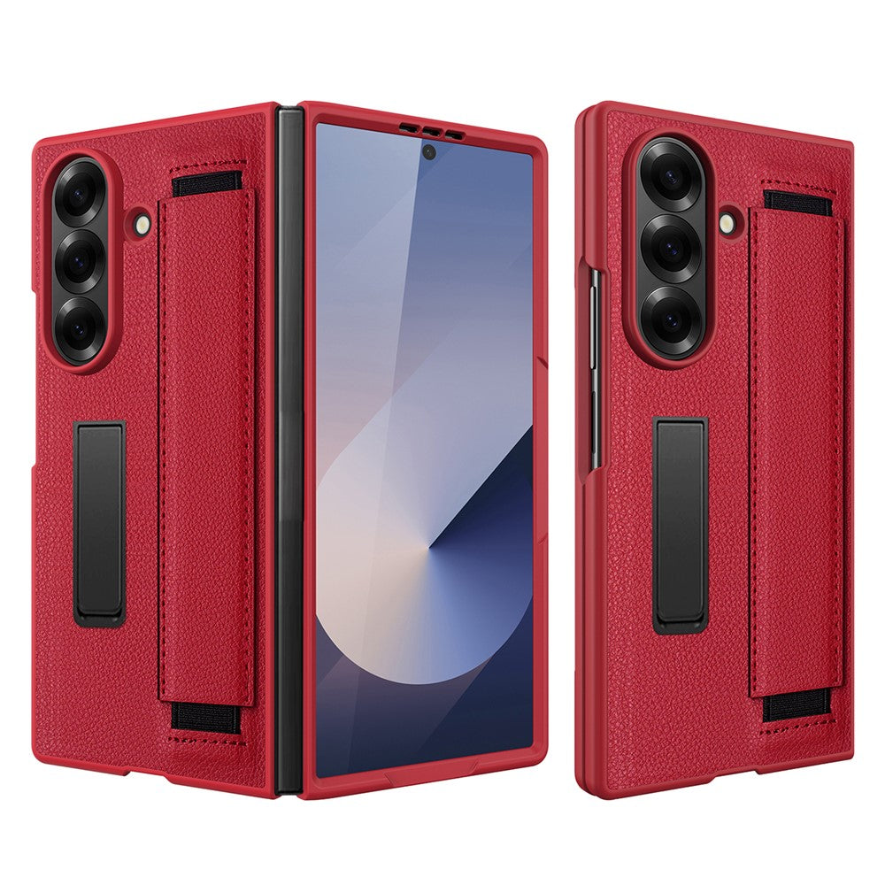 Til Samsung Galaxy Z Fold8 Ultra Cover med Skjult Støttefod, Litchi Tekstur Læder Beskyttelsescover med Hærdet Glasfilm