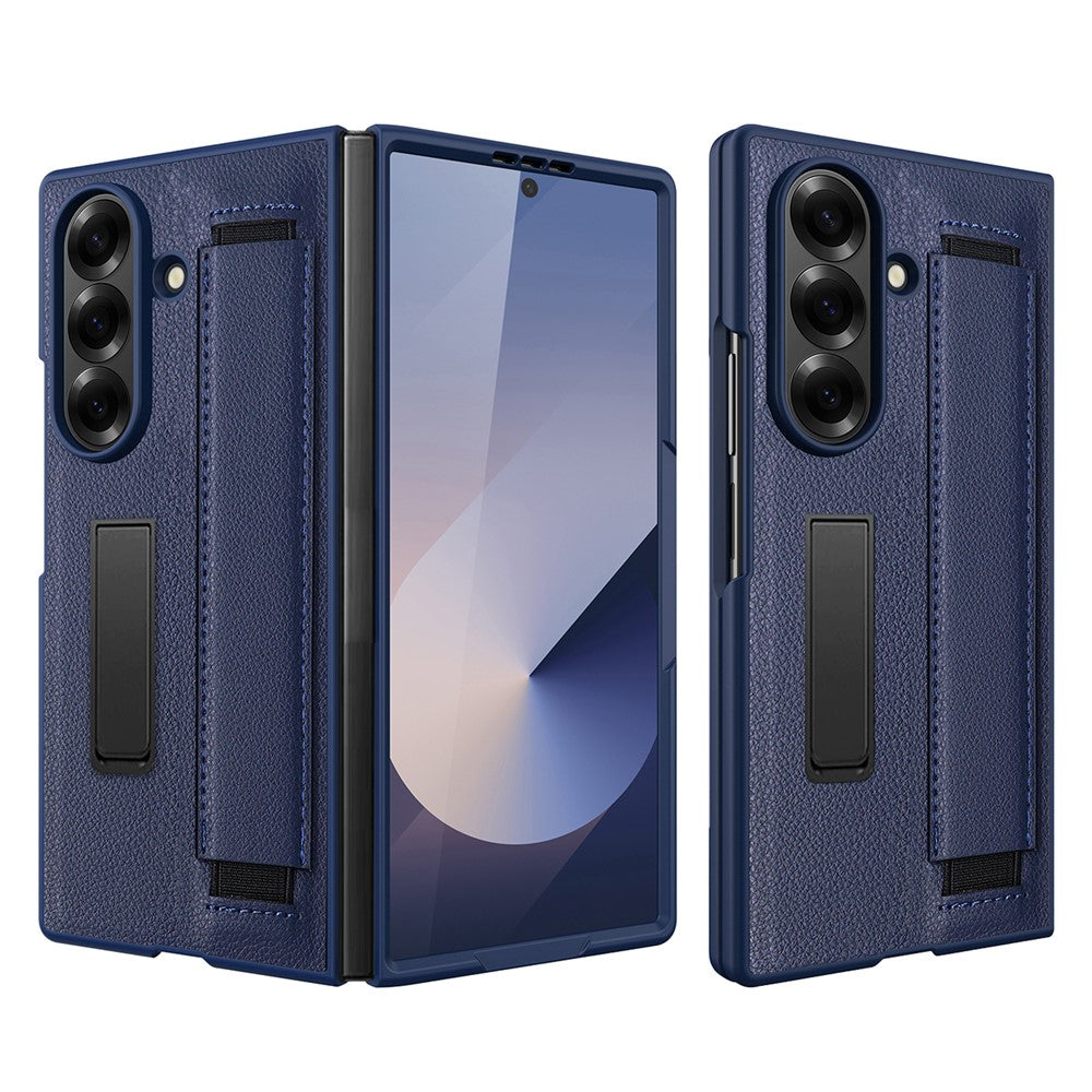 Til Samsung Galaxy Z Fold8 Ultra Cover med Skjult Støttefod, Litchi Tekstur Læder Beskyttelsescover med Hærdet Glasfilm