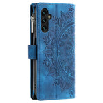 Samsung Galaxy A34 5G PU-læder, præget mandala-blomst, tegnebogsetui med lynlås, magnetisk lukning, flere kortlommer, stativ, flip-mobilcover med rem
