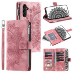 Samsung Galaxy A34 5G PU-læder, præget mandala-blomst, tegnebogsetui med lynlås, magnetisk lukning, flere kortlommer, stativ, flip-mobilcover med rem