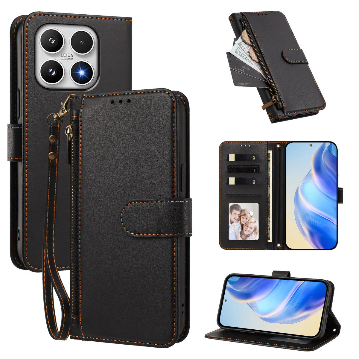 For Xiaomi 17 Case 4 Card Slots Wallet Stand PU Leather Phone Cover with Wrist Strap