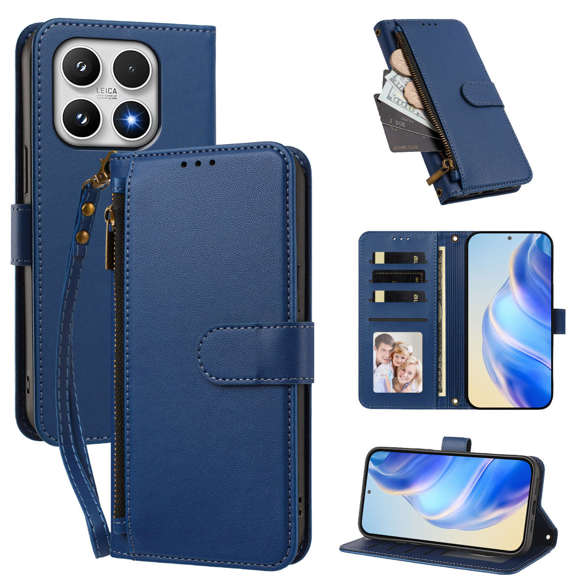 For Xiaomi 17 Case 4 Card Slots Wallet Stand PU Leather Phone Cover with Wrist Strap