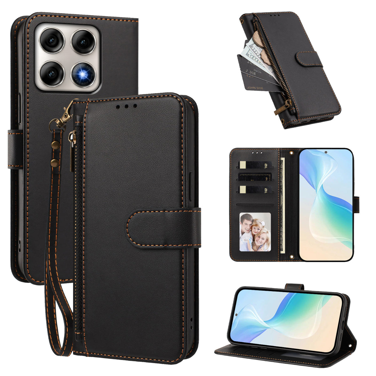For Motorola Edge 70 Pro 5G Case 4 Card Slots Wallet Stand PU Leather Phone Cover with Wrist Strap