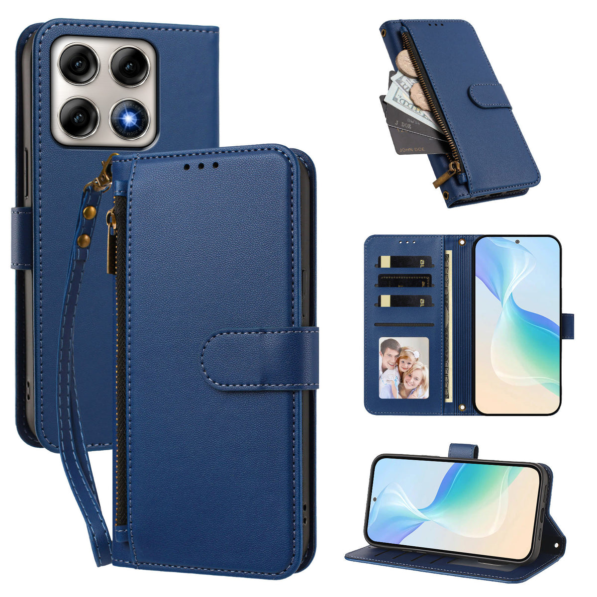 For Motorola Edge 70 Pro 5G Case 4 Card Slots Wallet Stand PU Leather Phone Cover with Wrist Strap