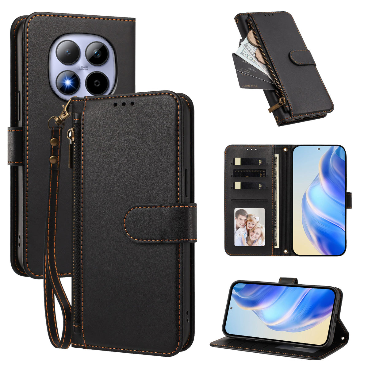 For Xiaomi Poco M8 Pro 5G / Xiaomi Redmi Note 15 Pro+ 5G (Global) Case 4 Card Slots Wallet Stand PU Leather Phone Cover with Wrist Strap
