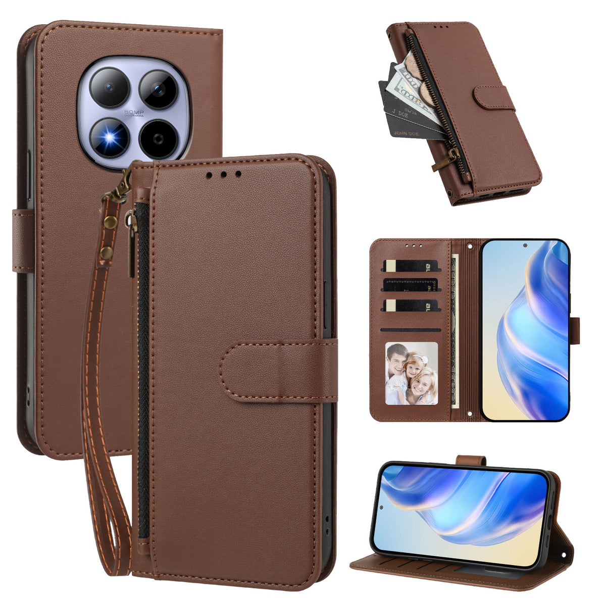 For Xiaomi Poco M8 Pro 5G / Xiaomi Redmi Note 15 Pro+ 5G (Global) Case 4 Card Slots Wallet Stand PU Leather Phone Cover with Wrist Strap