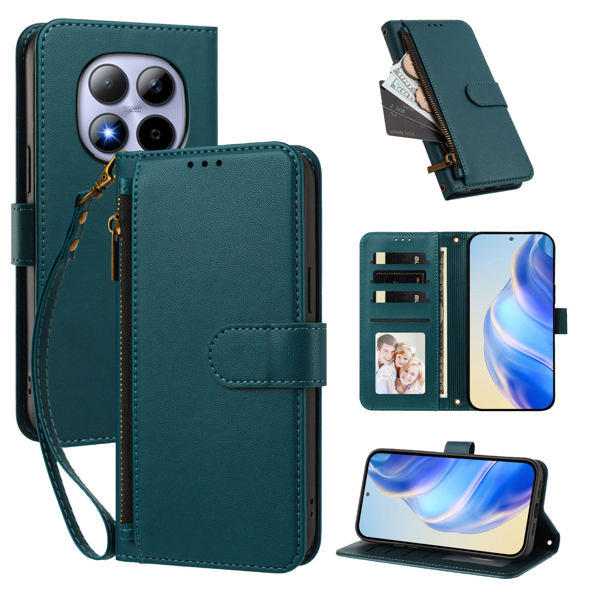 For Xiaomi Poco M8 Pro 5G / Xiaomi Redmi Note 15 Pro+ 5G (Global) Case 4 Card Slots Wallet Stand PU Leather Phone Cover with Wrist Strap