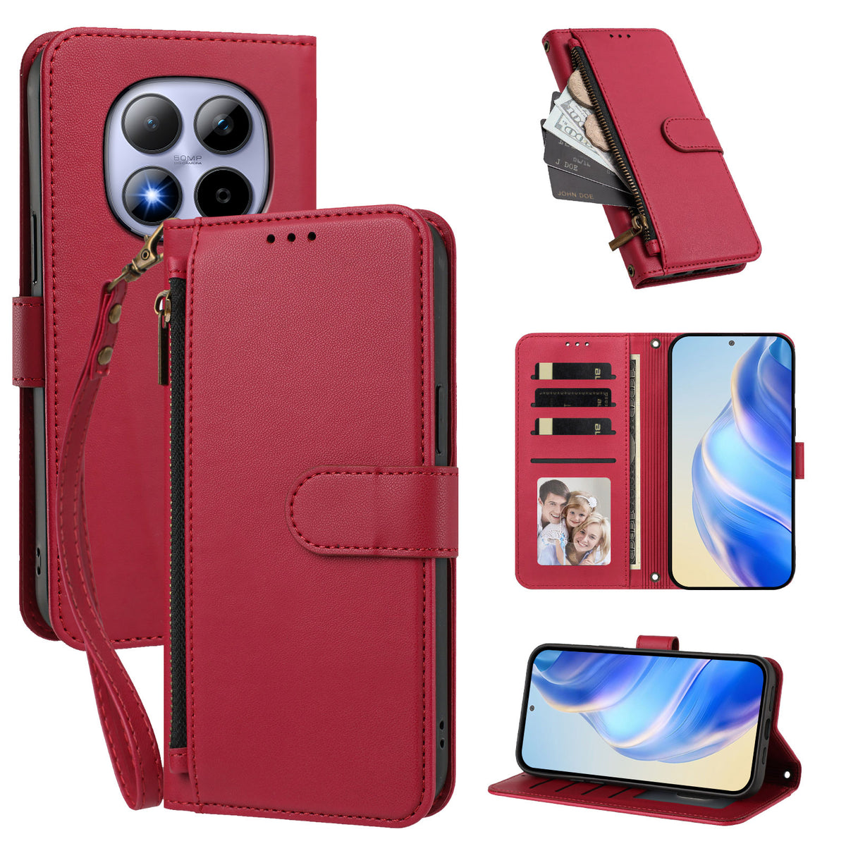 For Xiaomi Poco M8 Pro 5G / Xiaomi Redmi Note 15 Pro+ 5G (Global) Case 4 Card Slots Wallet Stand PU Leather Phone Cover with Wrist Strap