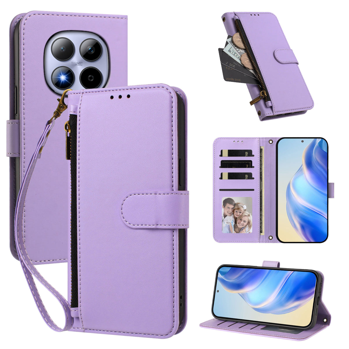 For Xiaomi Poco M8 Pro 5G / Xiaomi Redmi Note 15 Pro+ 5G (Global) Case 4 Card Slots Wallet Stand PU Leather Phone Cover with Wrist Strap