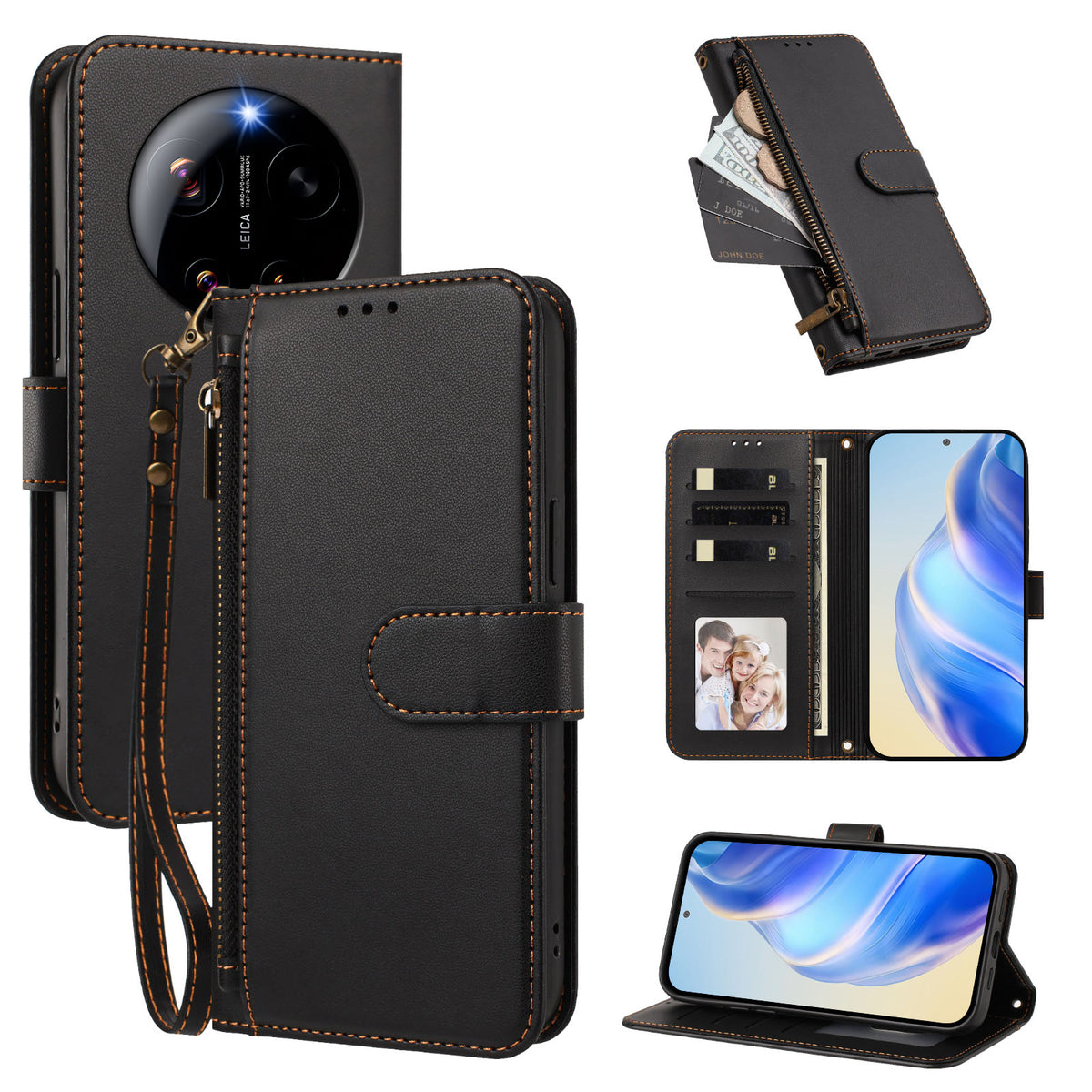 For Xiaomi 17 Ultra 5G Case 4 Card Slots Wallet Stand PU Leather Phone Cover with Wrist Strap