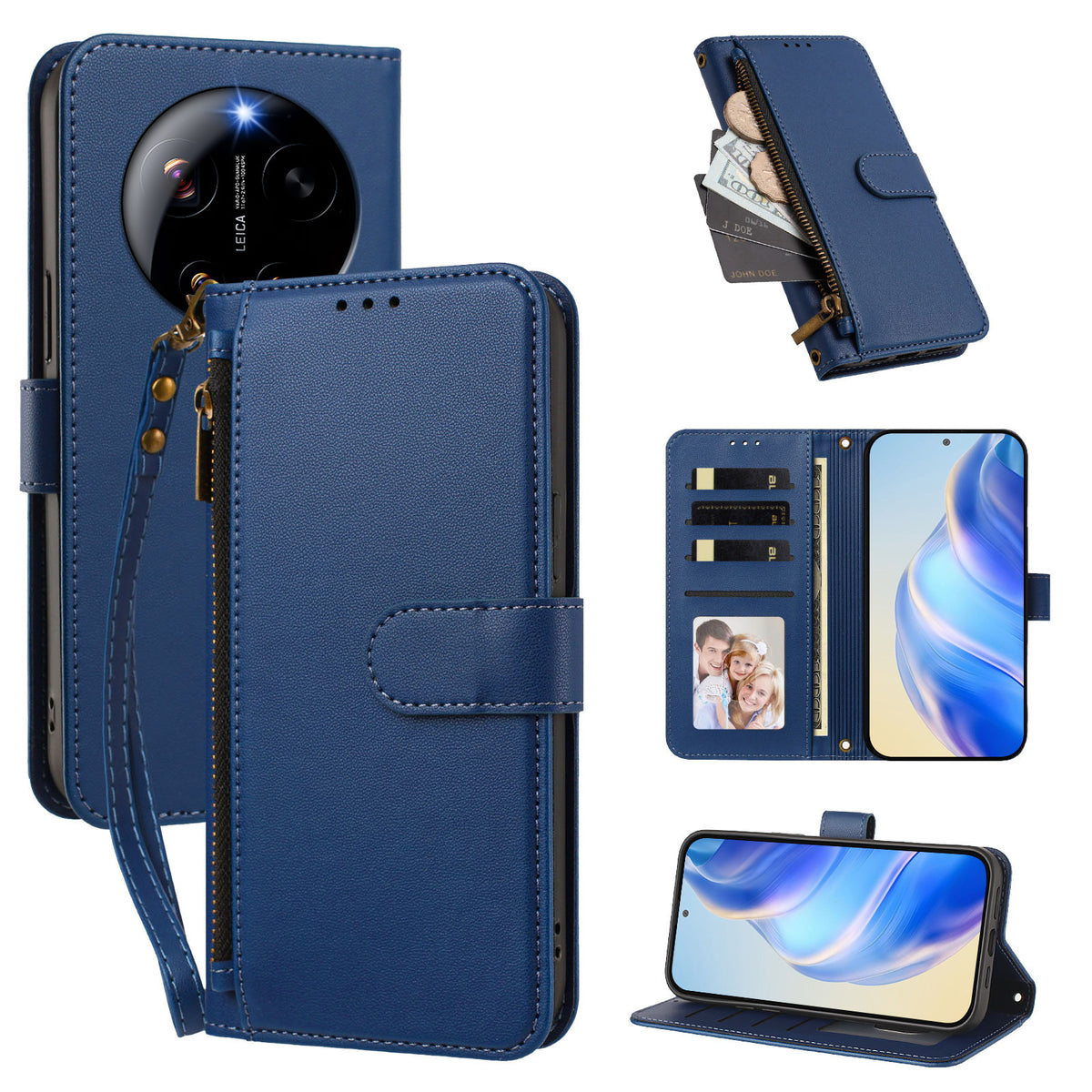 For Xiaomi 17 Ultra 5G Case 4 Card Slots Wallet Stand PU Leather Phone Cover with Wrist Strap