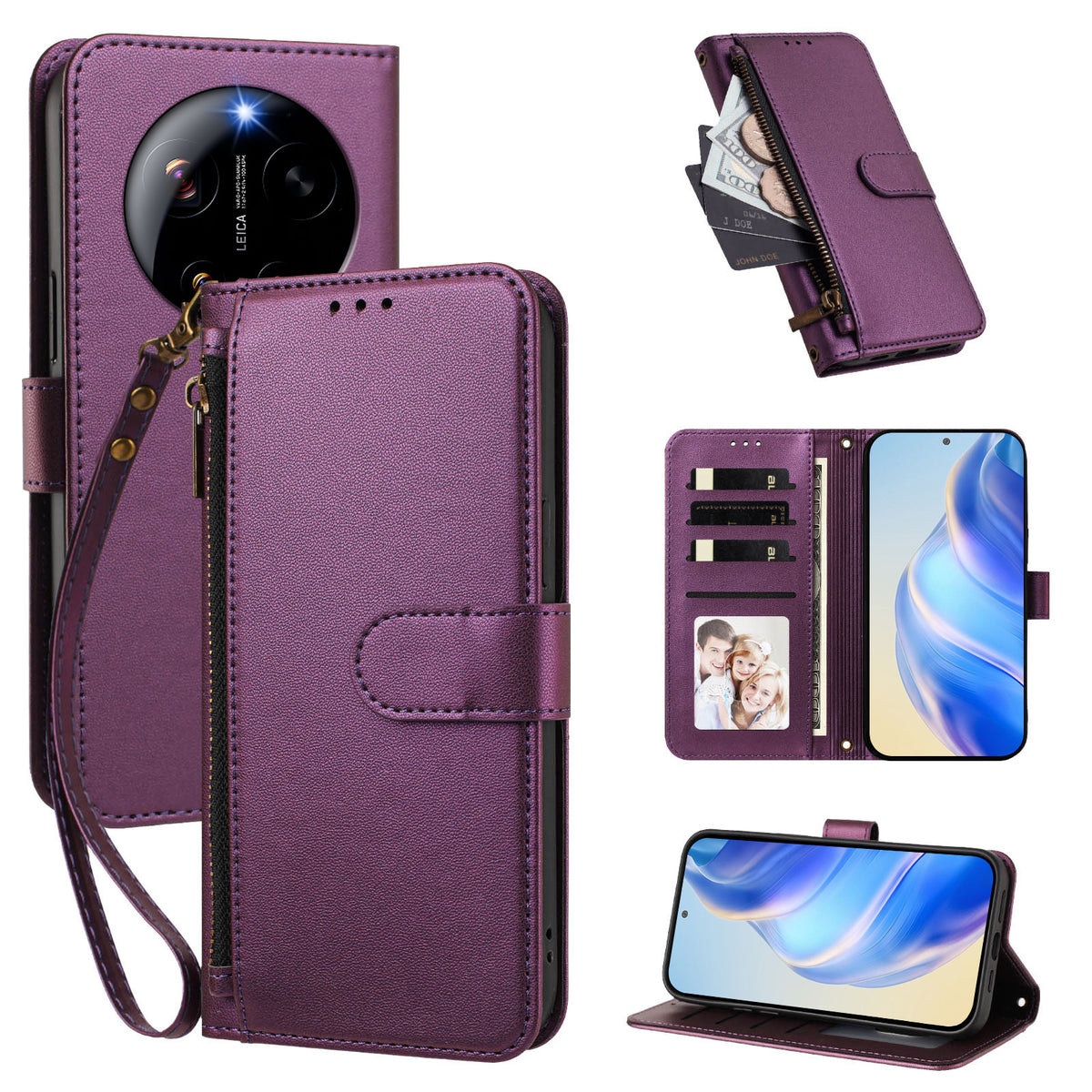 For Xiaomi 17 Ultra 5G Case 4 Card Slots Wallet Stand PU Leather Phone Cover with Wrist Strap