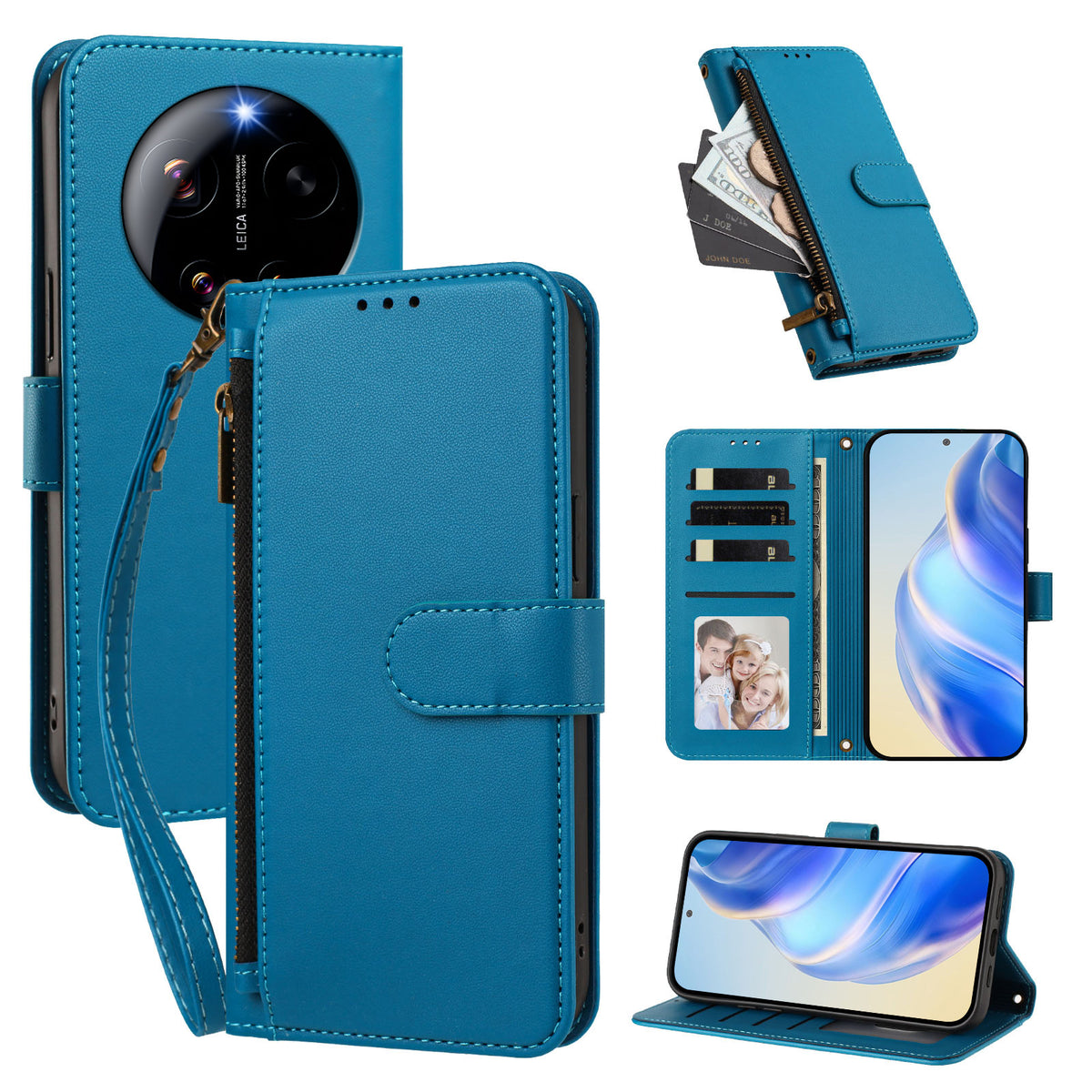 For Xiaomi 17 Ultra 5G Case 4 Card Slots Wallet Stand PU Leather Phone Cover with Wrist Strap