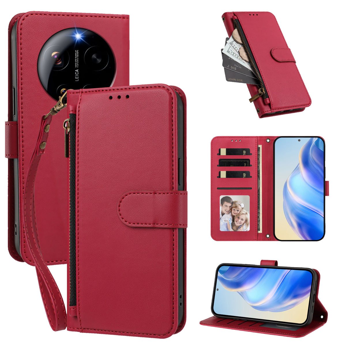 For Xiaomi 17 Ultra 5G Case 4 Card Slots Wallet Stand PU Leather Phone Cover with Wrist Strap