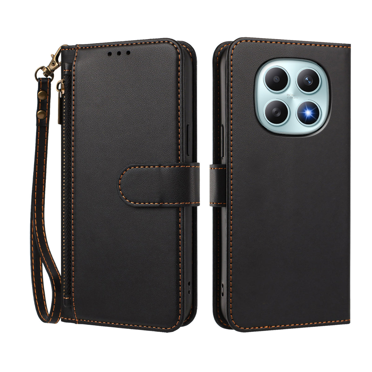 Xiaomi Poco M8 5G / Xiaomi Redmi Note 15 4G (Global) / Xiaomi Redmi Note 15 5G (Global) fodral 4 kortfack plånboksfodral PU-läder mobilfodral med handledsrem