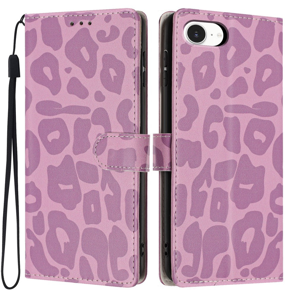 For iPhone 17th / 16th Case Leopard Print Wallet Stand Flip Leather Phone Cover with Wrist Strap