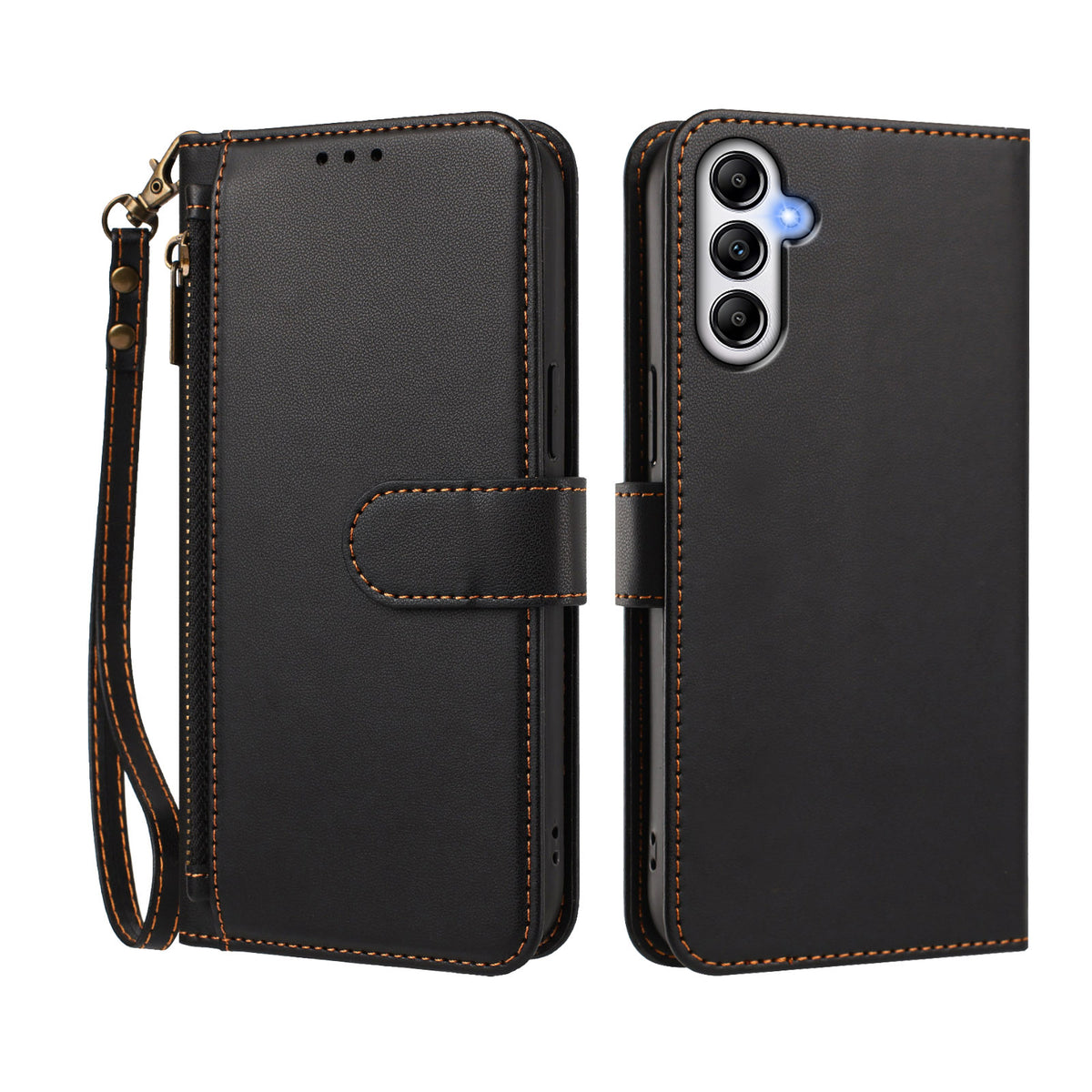 Samsung Galaxy S25-skal med 4 kortfack, plånboksfodral, PU-läder och handledsrem