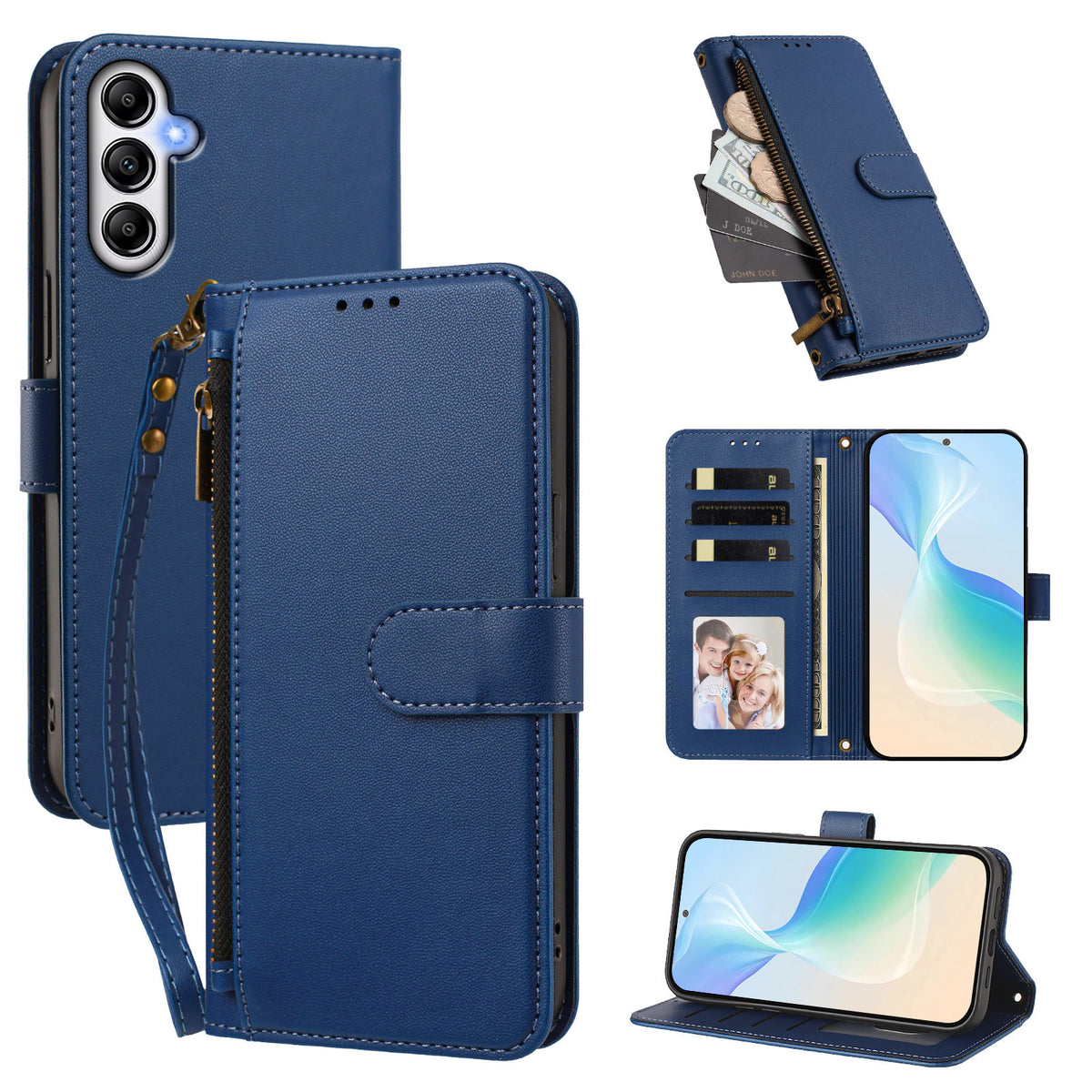 Samsung Galaxy S25-skal med 4 kortfack, plånboksfodral, PU-läder och handledsrem