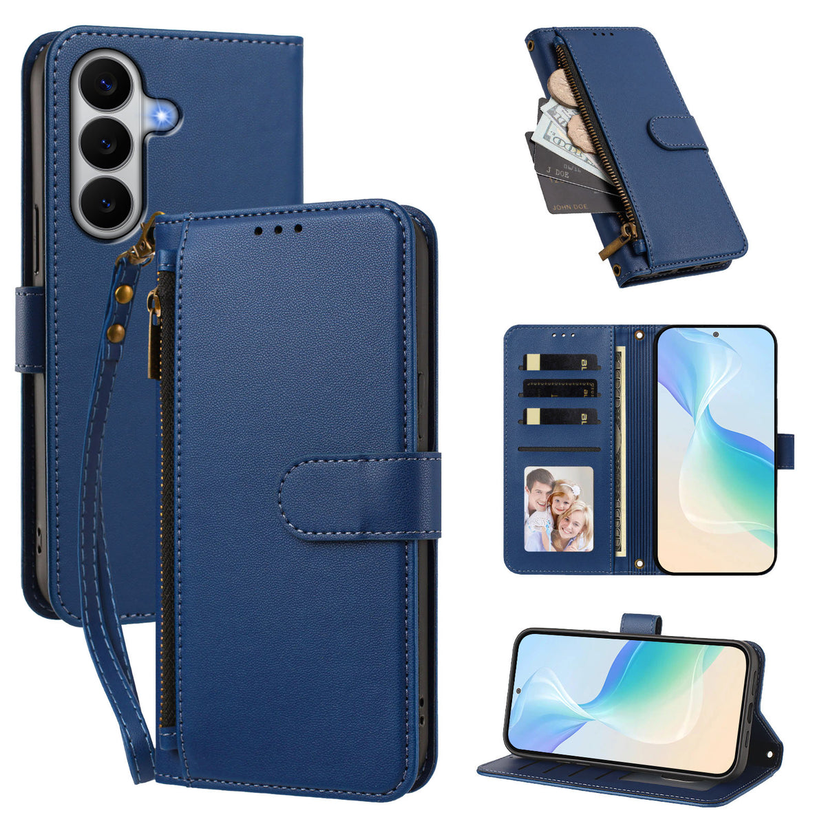 For Samsung Galaxy A27 5G Case 4 Card Slots Wallet Stand PU Leather Phone Cover with Wrist Strap