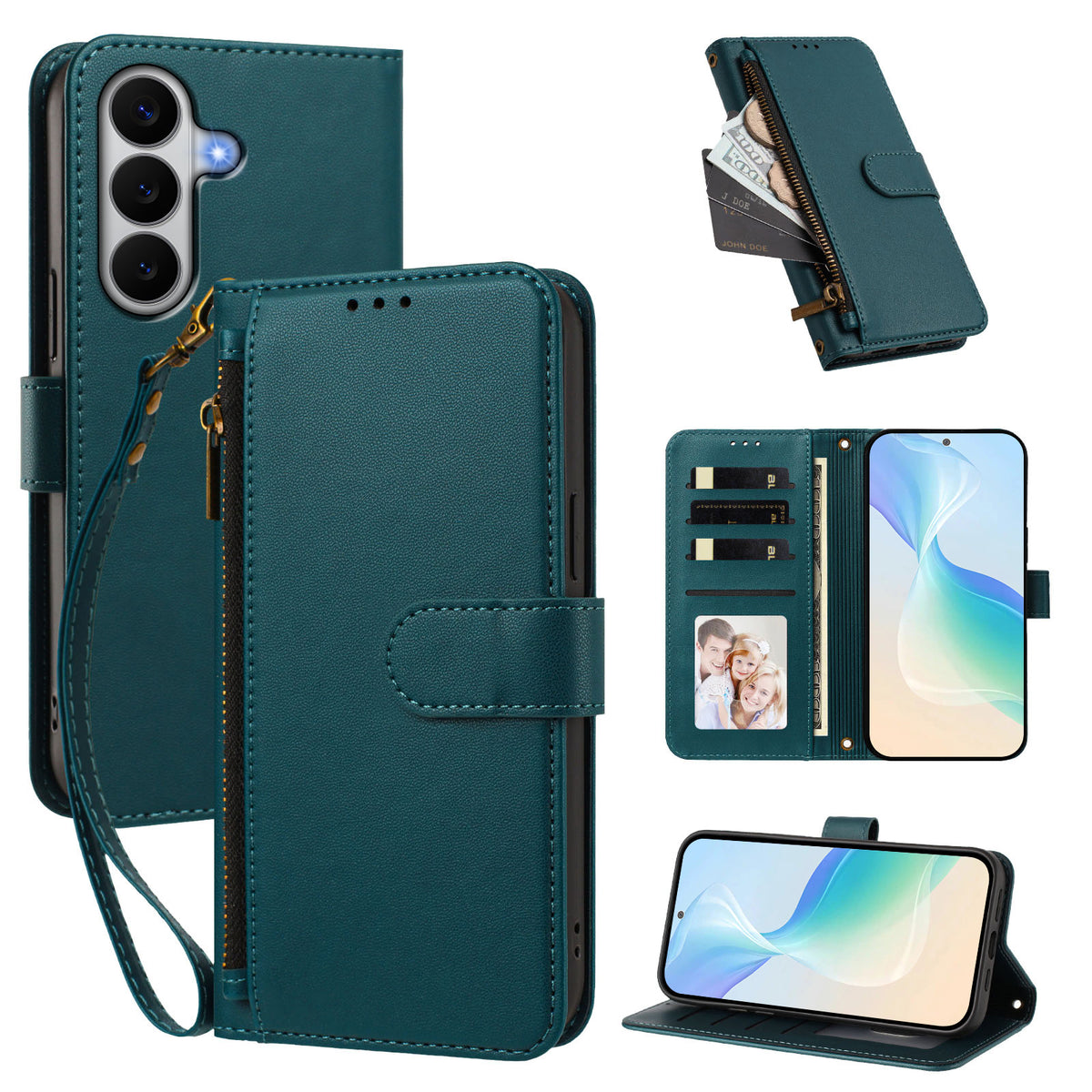 For Samsung Galaxy A27 5G Case 4 Card Slots Wallet Stand PU Leather Phone Cover with Wrist Strap