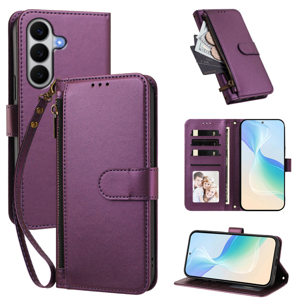 For Samsung Galaxy A27 5G Case 4 Card Slots Wallet Stand PU Leather Phone Cover with Wrist Strap