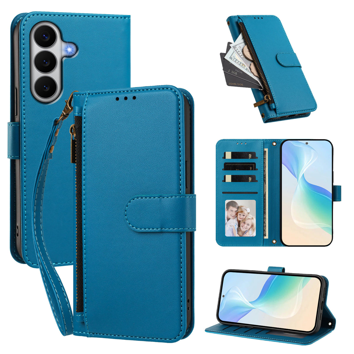 For Samsung Galaxy A27 5G Case 4 Card Slots Wallet Stand PU Leather Phone Cover with Wrist Strap