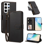 For Samsung Galaxy S24 Ultra Case 4 Card Slots Wallet Stand PU Leather Phone Cover with Wrist Strap