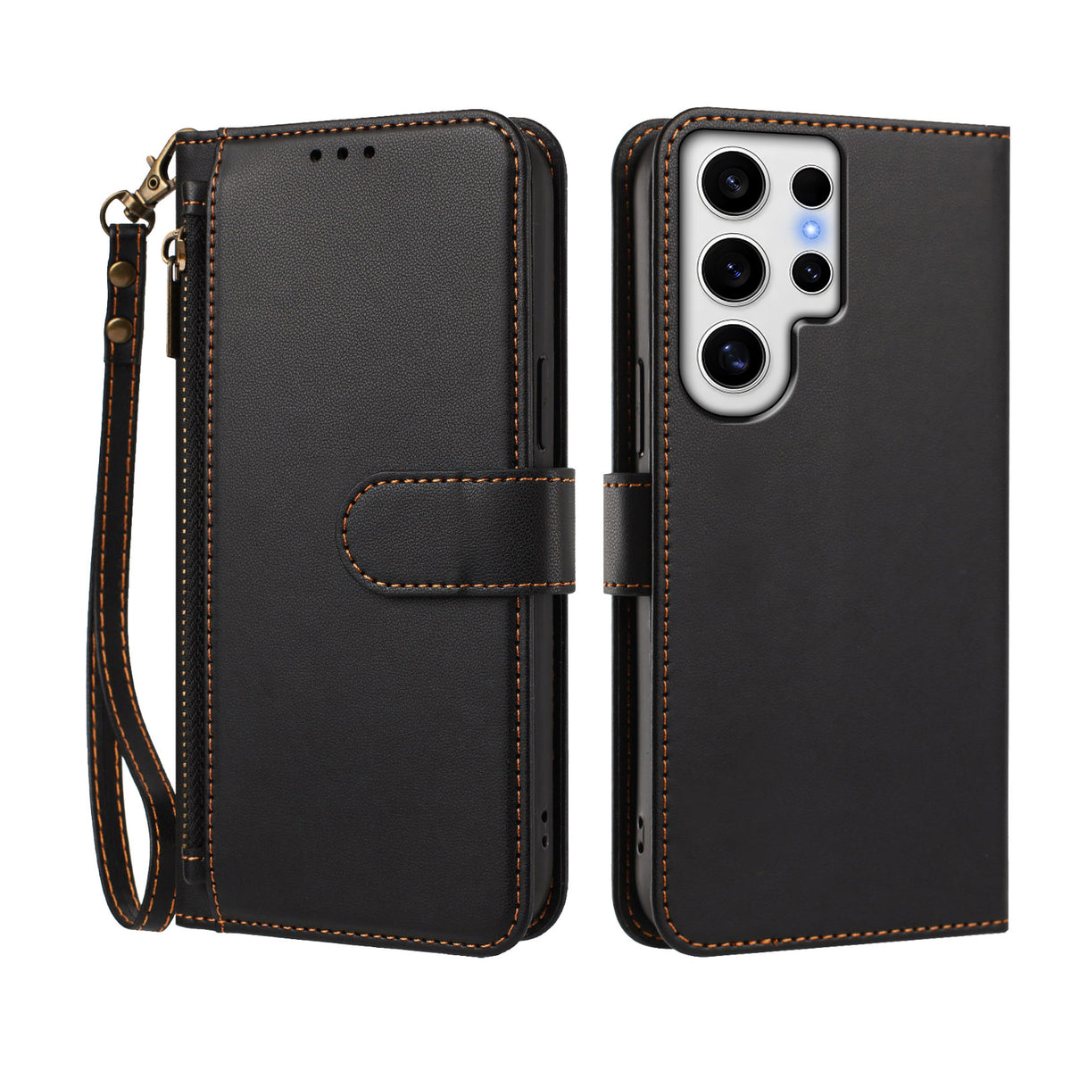 For Samsung Galaxy S24 Ultra Case 4 Card Slots Wallet Stand PU Leather Phone Cover with Wrist Strap