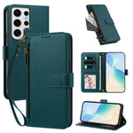 For Samsung Galaxy S24 Ultra Case 4 Card Slots Wallet Stand PU Leather Phone Cover with Wrist Strap